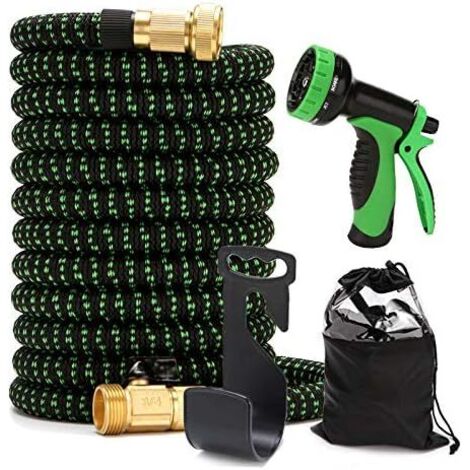 Tubo da giardino estensibile, flessibile e antipiega con raccordo in ottone e doppia anima in lattice per innaffiare le piante, lavare le auto e pulire i balconi.