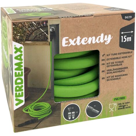 Tubo da Giardino Estensibile Verdemax Extendy 15 m Ultraleggero con Raccordi e Lancia Verde