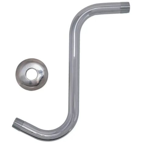 Tubo de ducha empotrado de acero inoxidable NPT, ducha empotrada en forma de S, brazo de ducha en forma de S de latón cromado de 8" y brida, conexión MIP de 1/2".