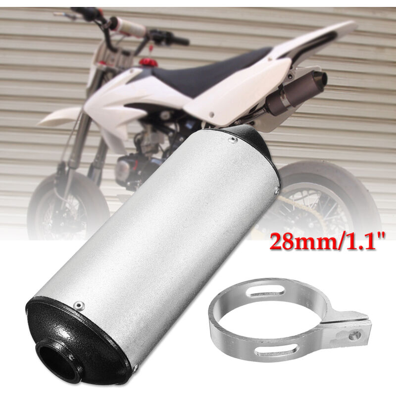 

Tubo de escape con silenciador de aluminio ID 28 mm para 90 cc 110 cc 125 cc 150 cc 4 tiempos plateado (blanco, 1X)