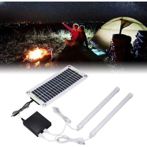 Tubo de luz LED solar de 30 W, lámpara portátil para acampar con dos puertos USB (5 V/12 V) y compartimento de batería impermeable para senderismo.