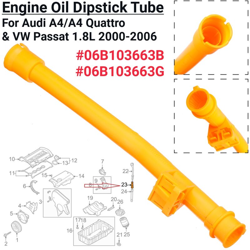 

Tubo de varilla medidora de aceite de motor de 1,8 litros para Audi A4 / A4 Quattro y VW Passats 2000-2006