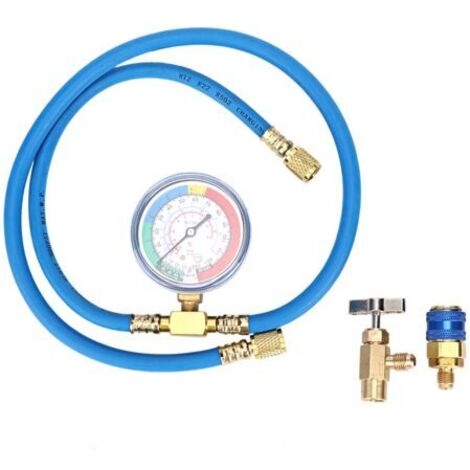 Tubo di ricarica R134A per condizionatore portatile, lunghezza 1,5 m, materiale resistente al calore, manometro incluso.