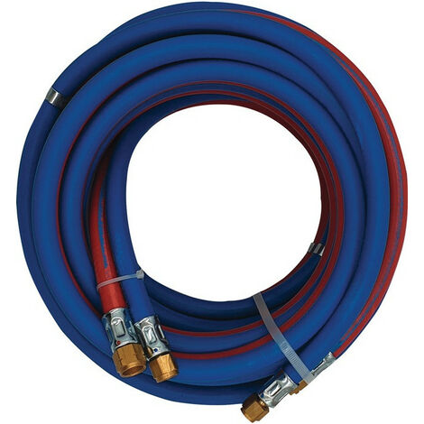 Tubo doppio per saldatura autogena lunghezza 30 m interno D. 6/6 mm spessore parete 9/9 mm blu/rosso