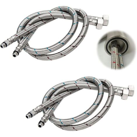 Tubo flessibile di collegamento da 4 pezzi per rubinetto dell'acqua, tubo flessibile intrecciato in acciaio inossidabile lungo 60 cm, tubo flessibile per rubinetto da cucina, tubo flessibile per lavan