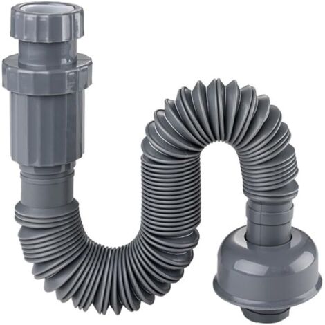 Tubo flessibile di scarico per lavandino del bagno in plastica, adatto per scarichi da 1-1/4", grigio, retrattile, 13-35 pollici
