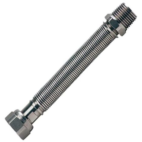 TUBO FLESSIBILE ESTENSIBILE ACQUA 100/200MM - PER CALDAIA/SCALDABAGNO - RACCORDO 1/2 - IN ACCIAIO INOX