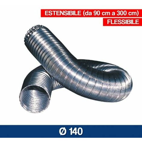 EAC TUBO FLESSIBILE ESTENSIBILE ALLUMINIO PER CAPPA CUCINE FORNI STUFE 1-3M (16124V) 140 (16129)