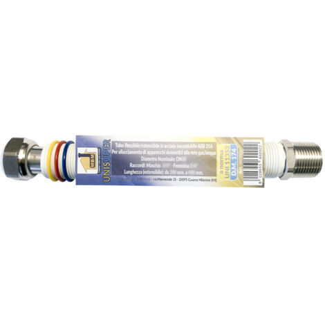 Tubo flessibile estensibile gas  acqua  inox 1/2''  100 / 200 mm unisuper UNI 11353 DM 174 bianco