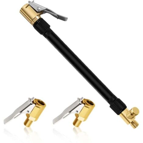 Tubo flessibile per gonfiaggio pneumatici da 30 cm con 2 ugelli, tubo di prolunga per gonfiaggio pneumatici auto per compressore, accessori per pompa auto, bicicletta e moto