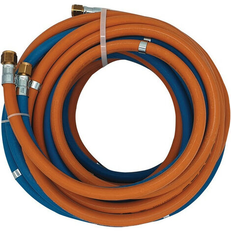 Tubo gas autogeno 6/9x5 / 3.5mm 1/4inch DX / 3/8inch LH assemblato con tubi flangia lunghezza L.5m