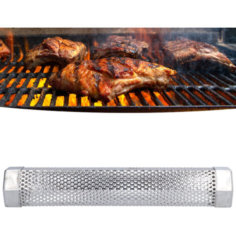 Tubo generador de humo hexagonal portátil para barbacoas, fabricado en acero inoxidable 304, resistente, 30,6 x 5 cm, para ahumado en caliente/frío y asado a la parrilla.