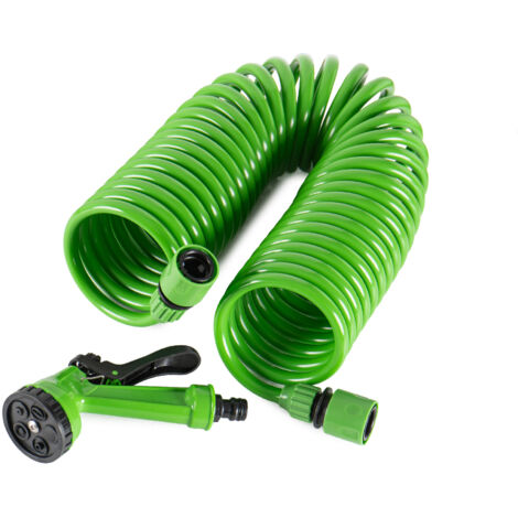 Tubo Irrigazione Spiralato con Pistola Multifunzione 7,5 / 10 / 15 m Estensibile da Giardino con Raccordi Rapidi 10 Metri