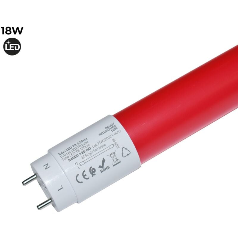

Tubo LED T8 120cm de colores 18 W | Rojo