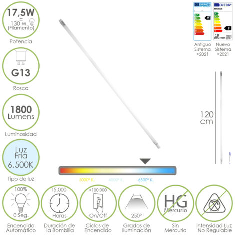 TUBO LED T8 """CORPO VETRO""" MAURER 17,5W 1800LM 6500K  1200MM L.FREDDA
