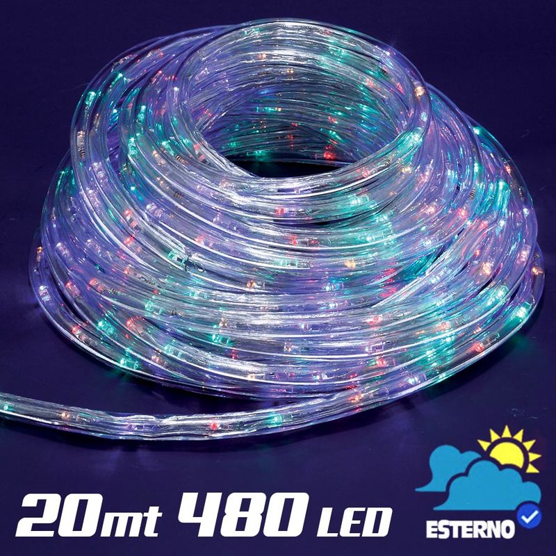 Image of Bakaji - Tubo Luminoso 20 metri led Multicolor 480 Luci per interno e per Esterno