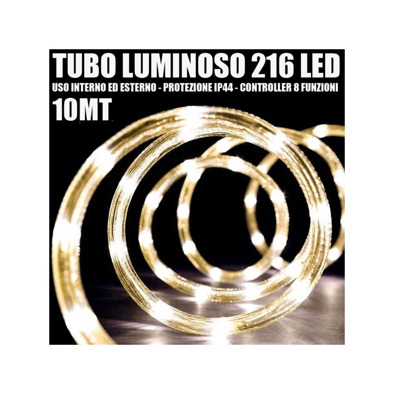 Image of Trade Shop Traesio - Trade Shop - Tubo Luminoso 216 Led Bianco Caldo 10 Mt 3vie Uso Interno/esterno + Controller
