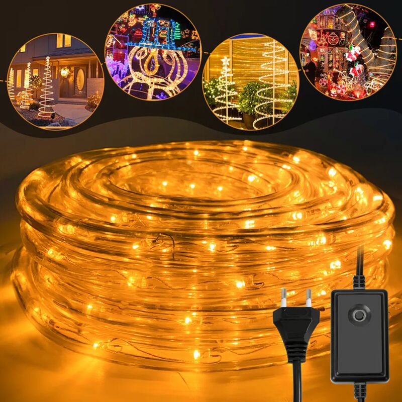 Image of Tubo luminoso a led giallo da 10 m per illuminazione interna ed esterna, illuminazione per feste, illuminazione decorativa, illuminazione natalizia