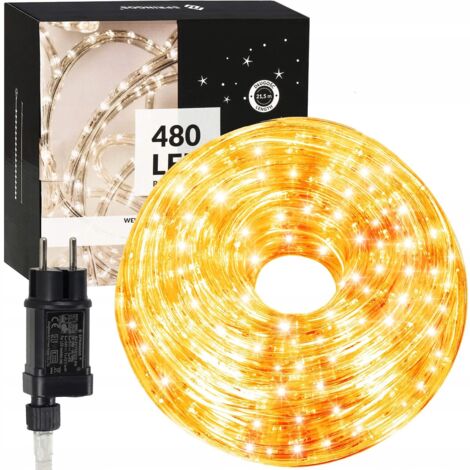 TUBO LUMINOSO ESTERNO 480 LED LUCI BIANCO CALDO 20M NASTRO LUMINOSO IP44