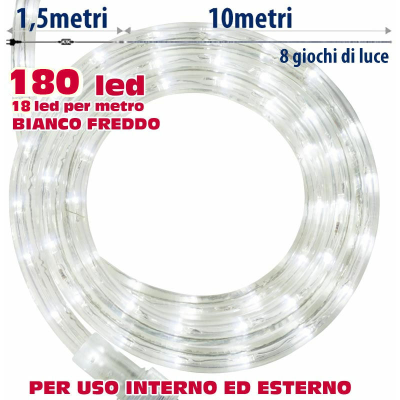 Image of Bakaji - Tubo Luminoso Natalizio 10 Metri led Bianco Freddo con Controller 8 Funzioni