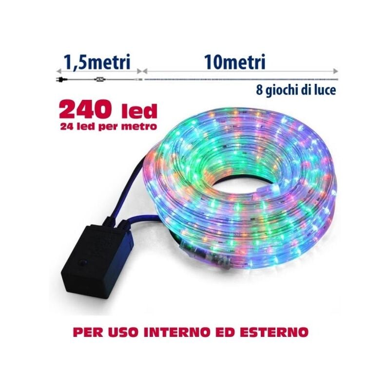 Image of Trade Shop - Tubo Luminoso Natalizio 10 Metri Led Multicolor Controller 8 Funzioni x Esterno