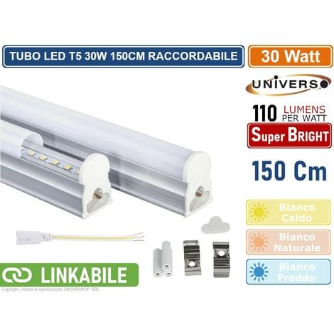 UNIVERSO TUBO NEON LED SMD T5 PLAFONIERA RACCORDABILE DA 150CM 30 WATT 3300 LUMEN - Colore Luce: Bianco Freddo