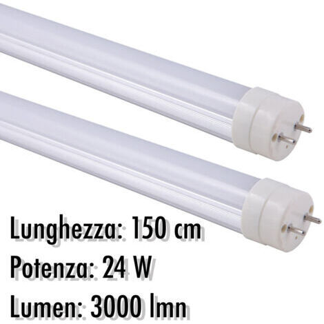 Tubo Neon Led T8 24 Watt 3000 Lmn Avec Opaca Coperture De 150 Cm Bianca Light