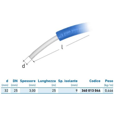 Tubo SANIPOL isolato - azzurro - ø32 - rotolo 25 metri (prezzo al metro - minimo acquistabile 25 metri) 340013044