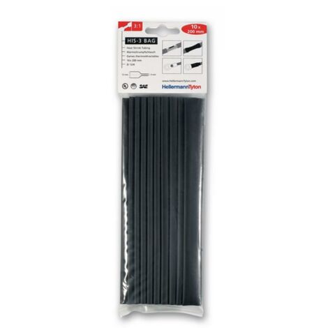 Tubo termorretrÁctil hellermann tyton negro hasta 3:1 en bolsas 308-31210