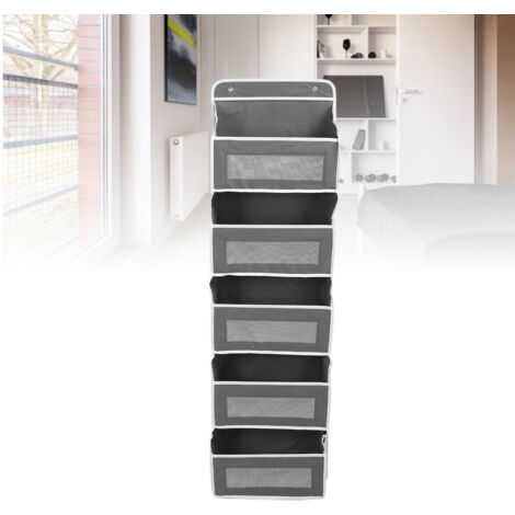 [Tür-Organizer] Wand-Organizer aus Vliesstoff mit 5 Fächern und seitlichen Netztaschen für Bad, Schlafzimmer, Kinderzimmer, Dunkelgrau
