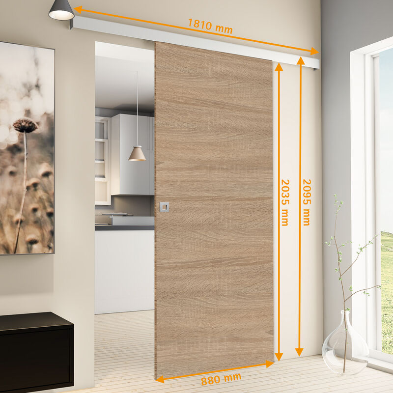 inova Holz-Schiebet/ür 900 x 2035 x 25 mm Vollspan wei/ß Alu Komplettset mit Lauf-Schiene und Quadratgriff Softclose