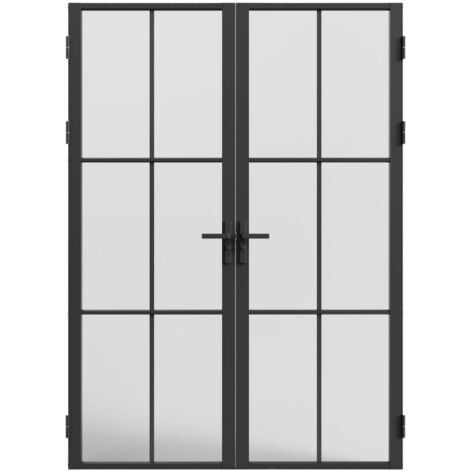 VENTE-UNIQUE Tür-Set - zwei Flügel - Aluminium & Glas mattiert - 2 x 204 x 93 cm - Schwarz - SEROTO