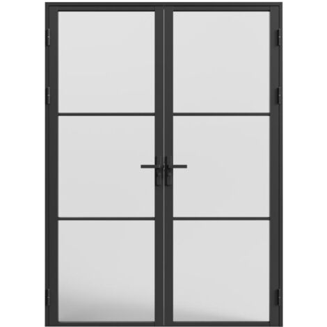 VENTE-UNIQUE Tür-Set - zwei Flügel - wendbar - Aluminium & Glas mattiert - 2 x 204 x 83 cm - Schwarz - MASERU