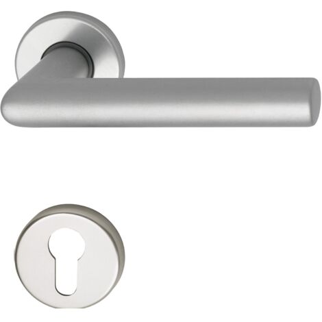 Türbeschlag Sch L Form  Türgriff für Innentür auf Rosette PZ  Aluminium silber