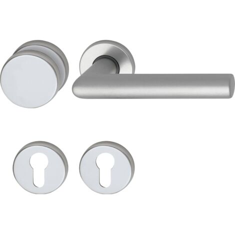 Türbeschlag Sch L Form Wechselgarnitur  Türgriff für Innentür auf Rosette PZ  Aluminium silber