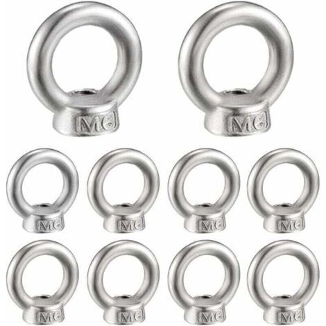 Tuerca de ojo M6, 10 piezas, tuerca de ojo de elevación roscada de acero inoxidable 304, tuercas de ojo para accesorios de elevación,