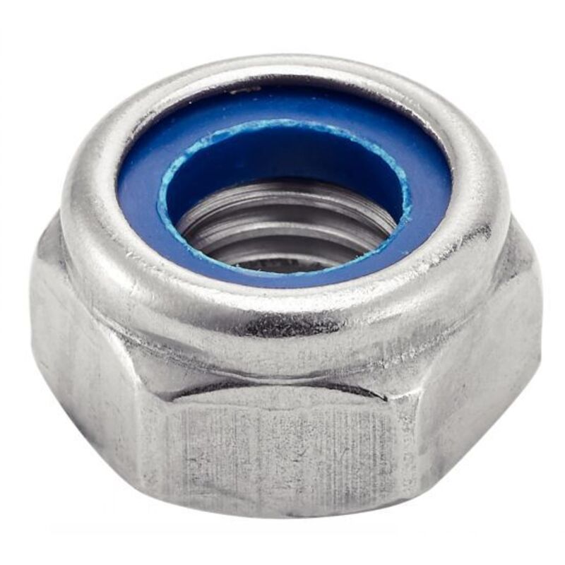 Tuerca hexagonal ininterrumpible con anillo de nylon - Inox A2 M6 - Caja de 200