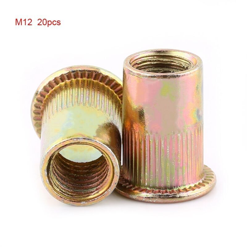 Xisrens Schwarz Tuerca Remachable Plana Roscada De Acero Al Carbono Eosnow M3-M12 (M12 X 20 Piezas)