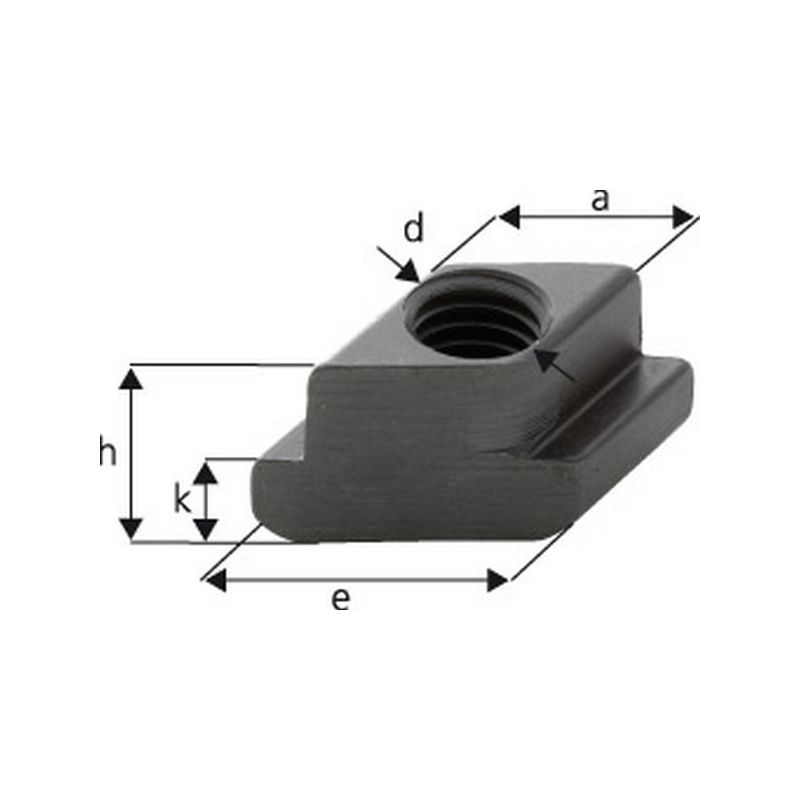 

Tuerca Rhombus para ranuras de T, d x ranura de T : M12 x 14, lado a 13,7 mm, lado e 22 mm, lado h : 16 mm, lado k : 8 mm