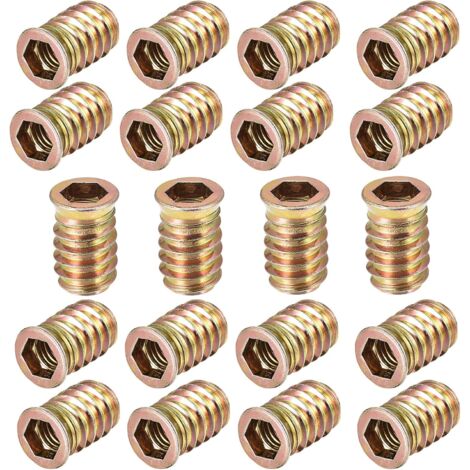 Tuercas roscadas de acero al carbono galvanizado para muebles, 20 unidades, M10 x 25 mm, cabeza hexagonal, para muebles de madera.