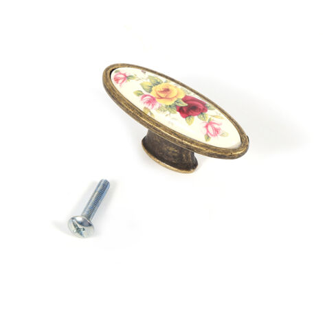 Türgriff aus bronzefarbener Keramik mit Blumenmuster für Schrankschubladen, DIY-Möbelprojekte – 8