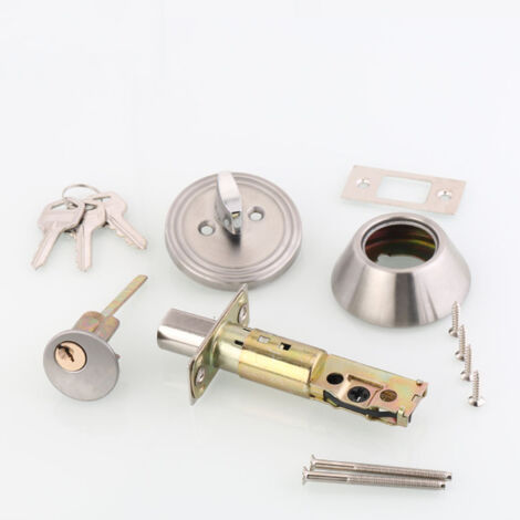 Türgriff mit Knauf und Kupferzylinder für mehr Sicherheit, polierte Silberoberfläche mit Schlüsseln, verstellbar für Türen von 30-45 mm.