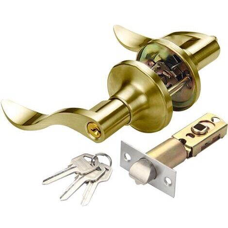 Türgriff mit Schlüssel, Türgriffschloss, Innentür- und Außentürschloss im Wellenstil (Gold)