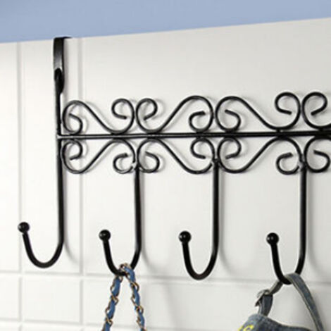 Türhänger, 5 kratzfeste Metallhaken, 38 cm, schwarz/weiß/braun, Tragkraft 20 kg, für Badezimmer/Umkleidekabine.