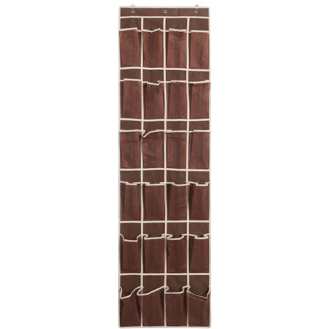 Türhänger mit Ringhalter – Hängender Schuhständer aus Canvas – 24 Fächer – Türhänger mit 24 Taschen – Vliesstoff – Maße: 168 x 48 cm – Braun-Beige