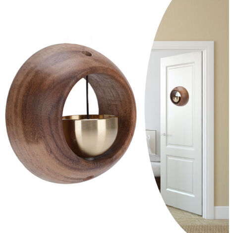 Türklingel aus Walnussholz, doppelseitig selbstklebend, Kupferglocke, dekorative Türklingel für Wohnung/Kühlschrank, angenehmer Klang, einfache Montage, ansprechendes Design