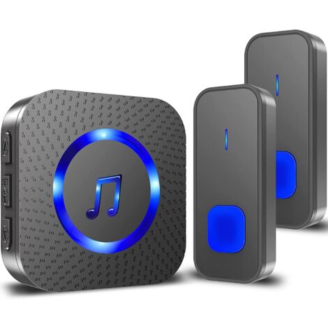 JOEAIS Türklingel-Set Funkklingel Aussen Wasserdicht Klingel Haustür Funk Wireless Boorbell, 1 Empfänger, 55 Klingeltöne, Haustürklingel 2 Sender Batteriebetrieben Haus 400m Reichweite 110dB