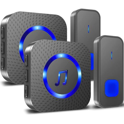 JOEAIS Türklingel-Set Funkklingel Aussen Wasserdicht Klingel Haustür Funk Wireless Boorbell, 2 Empfänger, 55 Klingeltöne, Haustürklingel 2 Sender 2 Empfänger Haus 400m Reichweite 110dB