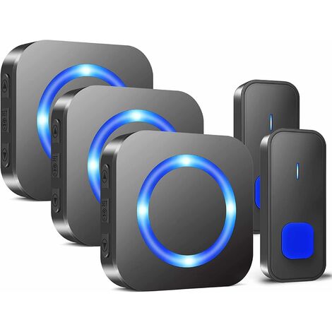 JOEAIS Türklingel-Set Funkklingel Kabellose Türklingel Aussen Funk 400m Reichweite 110dB, Wireless Boorbell Haustürklingel Haus 2 Sender 3 Empfänger Wasserdicht