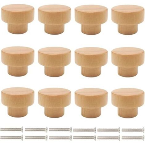 Türknöpfe aus Holz, 12 Möbelgriffe, Schubladenknöpfe aus Holz, runde Knaufgriffe, Schrankschubladengriffe, Kommodentürgriffe